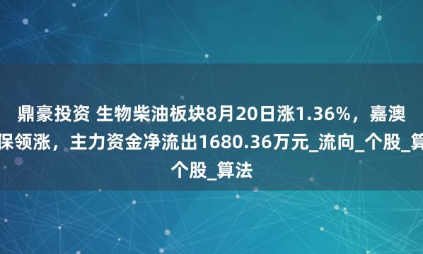 鼎豪投资 生物柴油板块8月20日涨1.36%，嘉澳环保领涨，主力资金净流出1680.36万元_流向_个股_算法